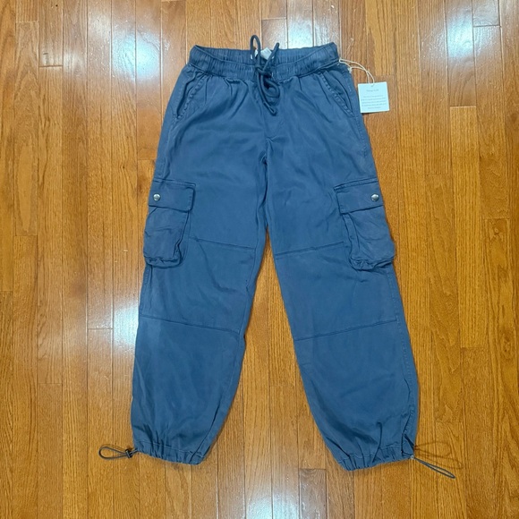 NWT New C&C California Cargo Pants Womens Medium Gray Blue Drawcord Ankle Hems - Picture 1 of 11